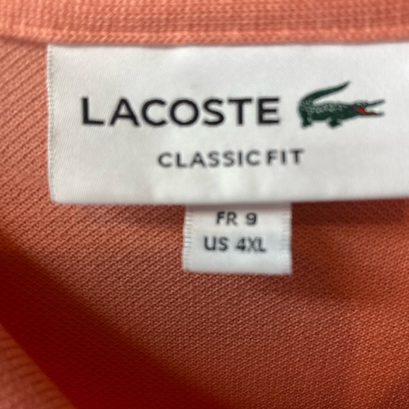 Lacoste Big and Tall 4X Coral Light Orange Classic Fit Short sleeve Polo - Picture 5 of 9